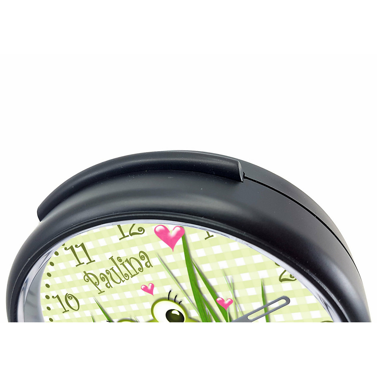 Kinder Funkwecker personalisiert mit Namen Frosch Atom-/Funkuhr, 12-Stunden-Anzeigeformat, Schlummerfunktion, Nachtlicht, Geräuschlos/Ohne Ticken