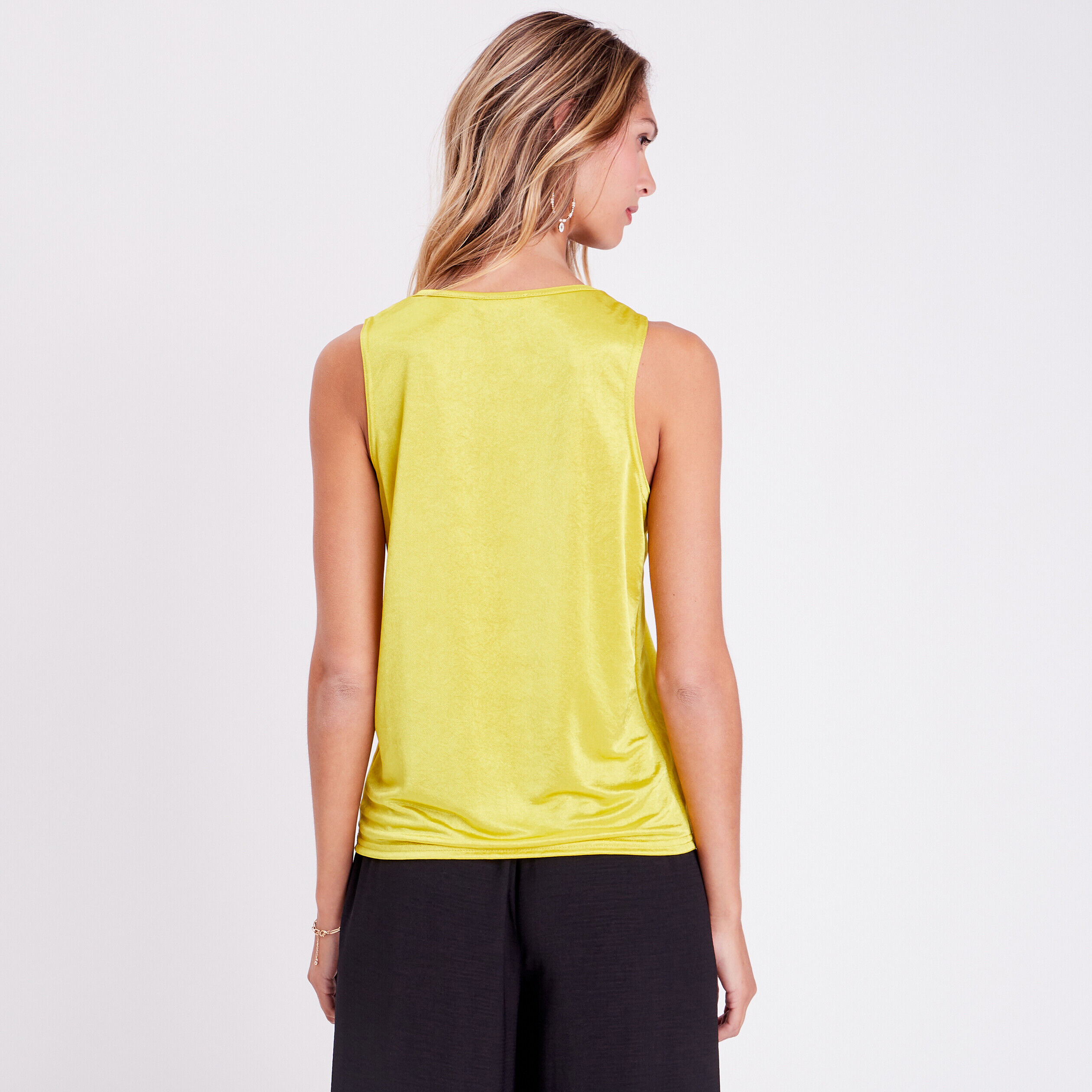 Blouse sans manches satin vert fluo femme | Cache Cache