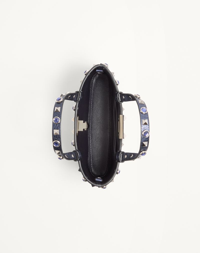 Bolsa Valentino Garavani Rockstud Mini Shopping Bag em couro de bezerro laminado