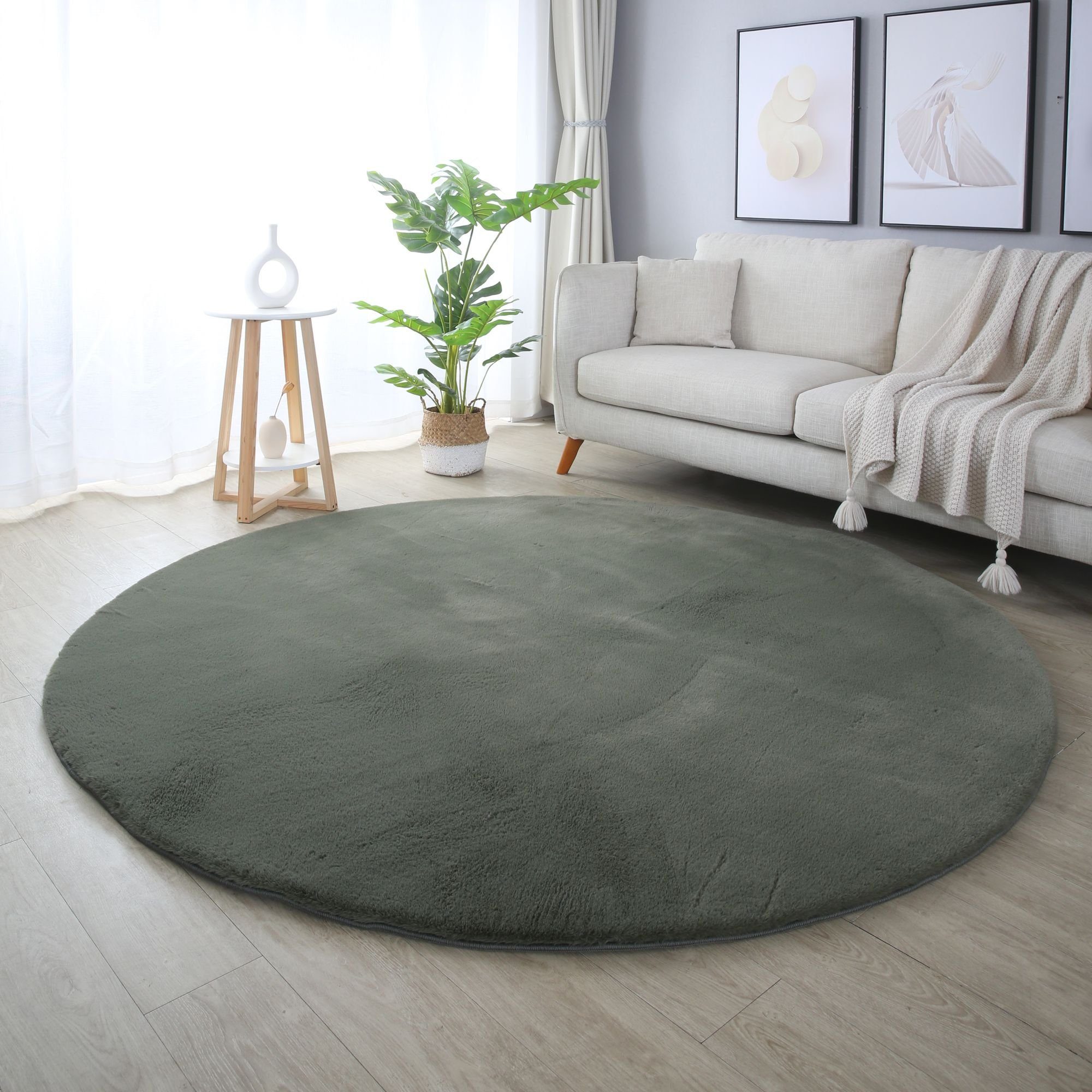 Fellteppich Unicolor - Einfarbig, Carpetsale24, Rund, Höhe: 20 mm, Runder Teppich Wohnzimmer Einfarbig Shaggy Flauschiger Felloptik