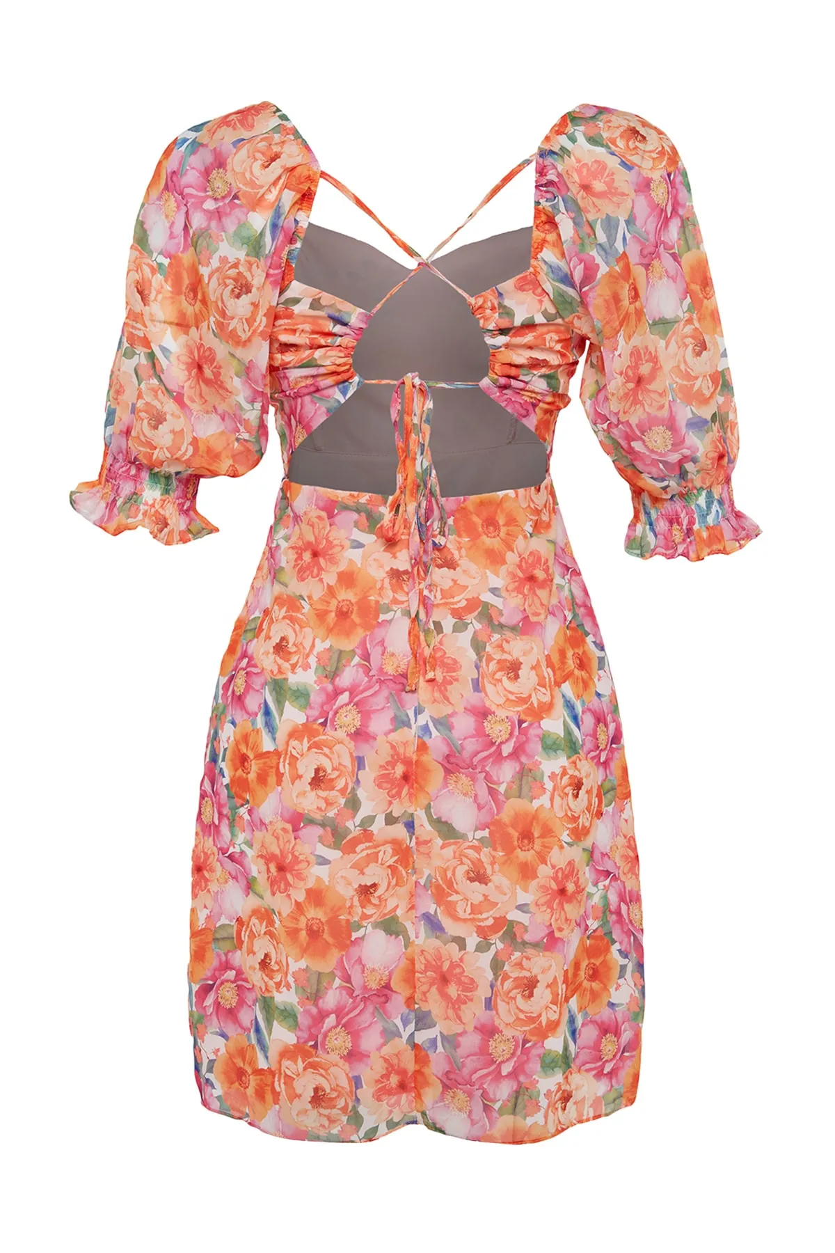 Trendyol Collection  Mehrfarbiges, rückenfreies, gewebtes Minikleid mit Blumenmuster in A-Linie TWOSS23EL01444
