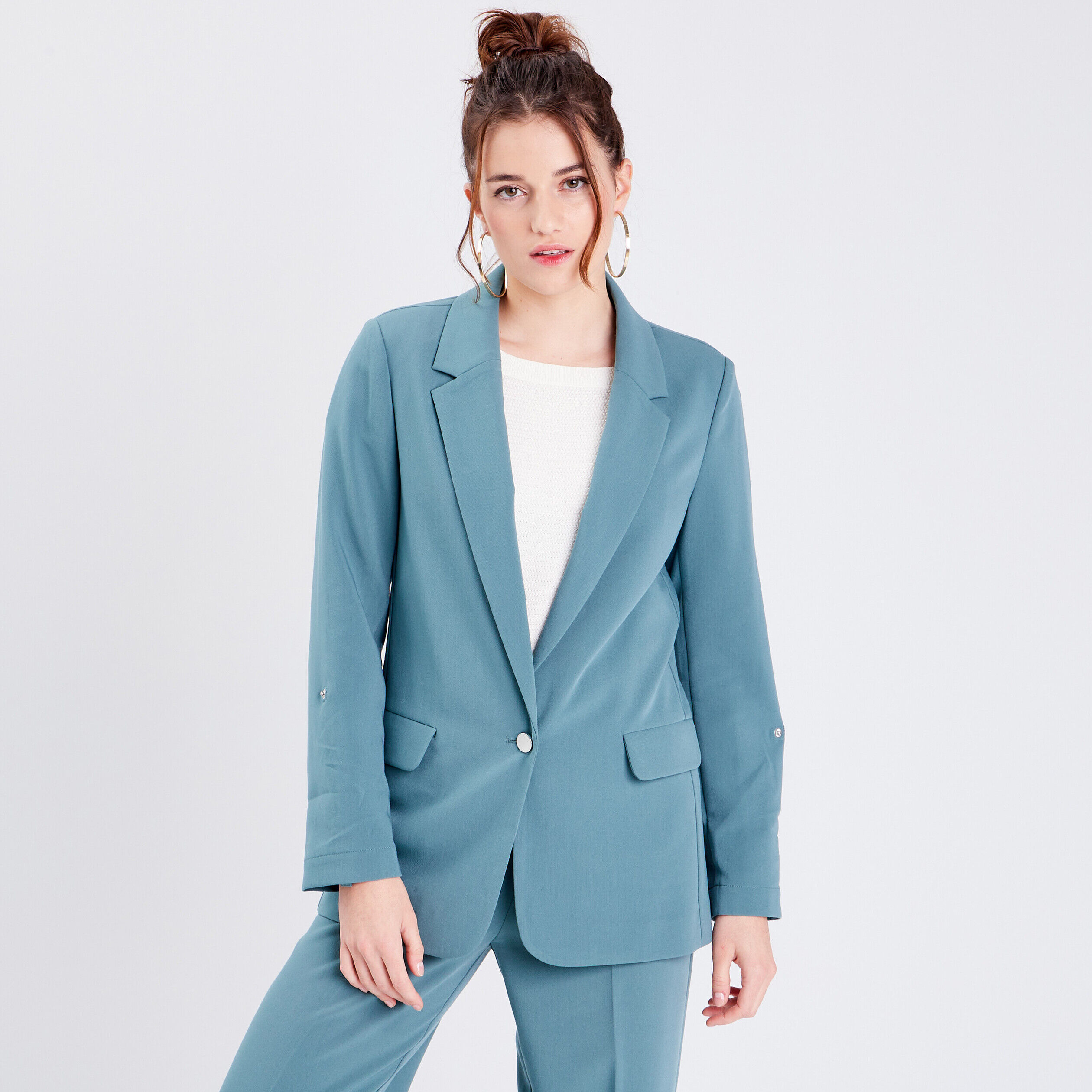 Veste blazer droite fluide vert foncé femme | Cache Cache