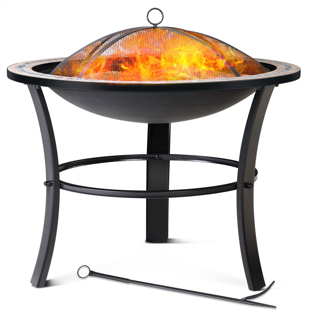 HC Garten & Freizeit Feuerstelle Mosaik Fuego inkl. Abdeckung und Zubehör rund Ø 76 x 65 cm