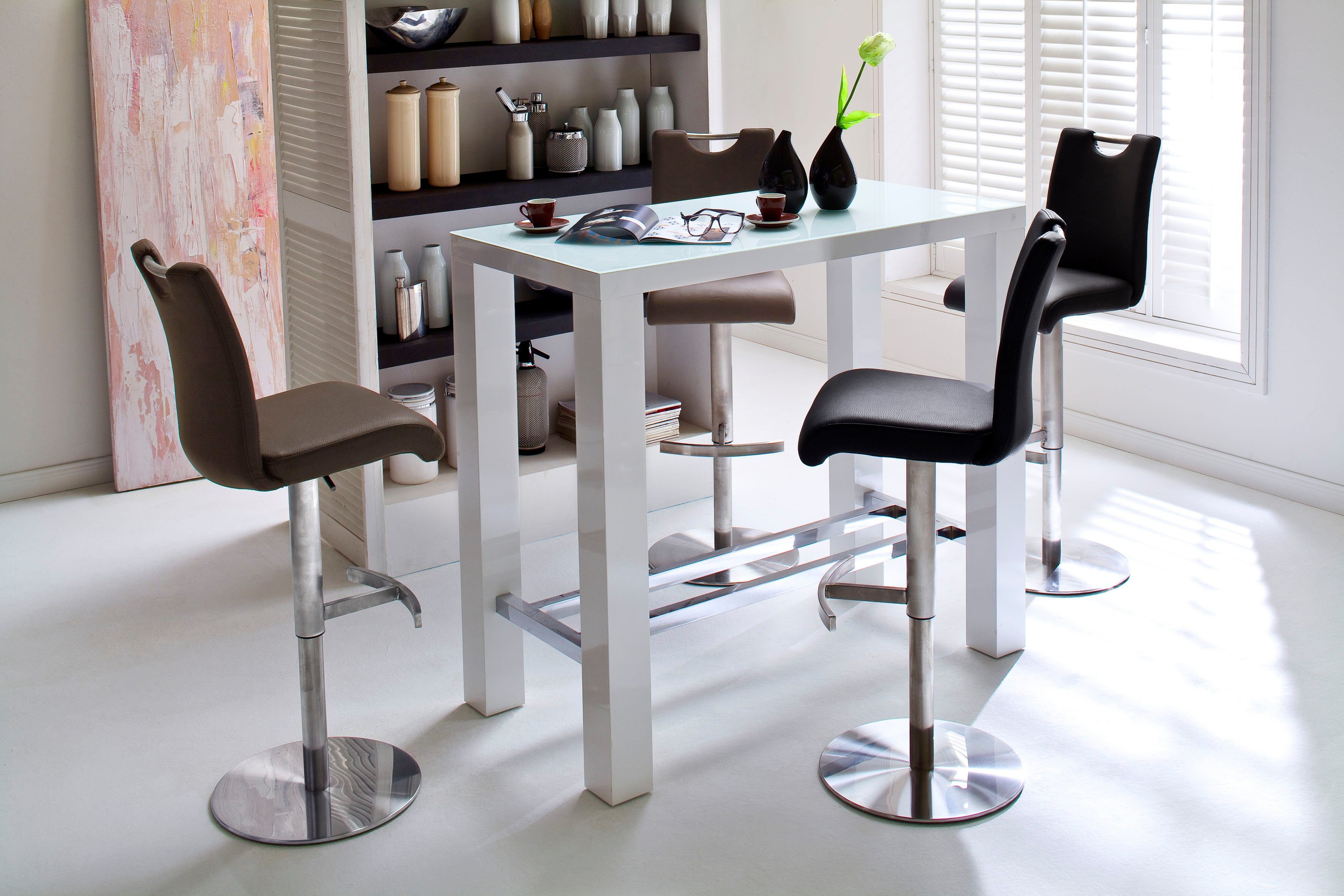 MCA furniture Bartisch Jam, Bartisch weiß hochglanz, Küchentisch, Stehtisch mit Sicherheitsglas