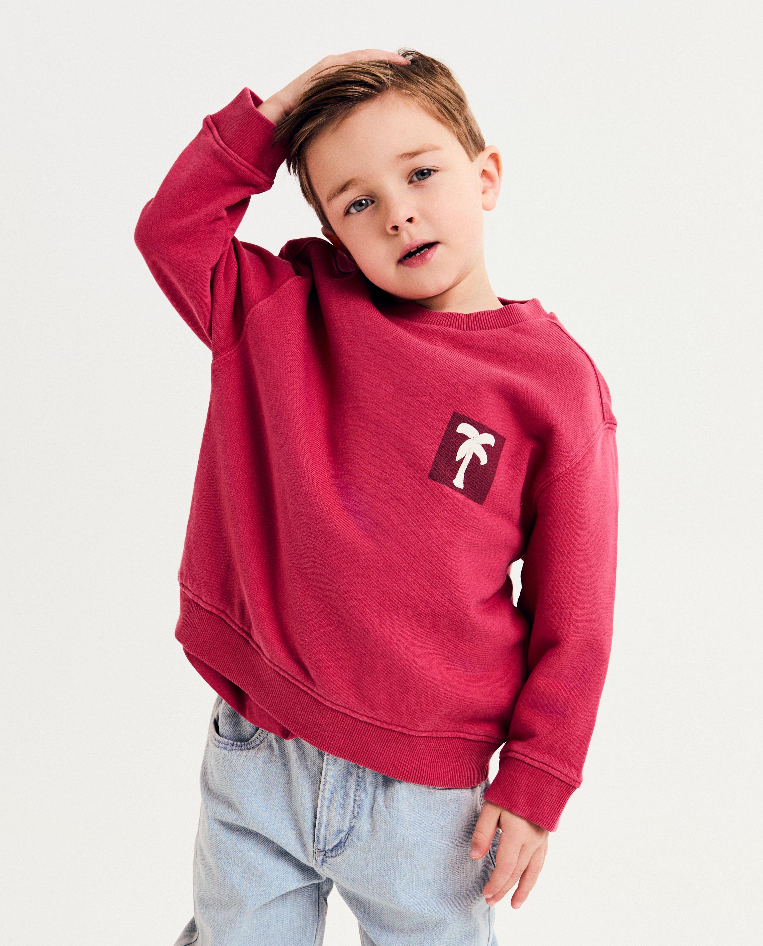 Pulover Kidz Nation cu aspect spălat, croială lejeră, roșu închis