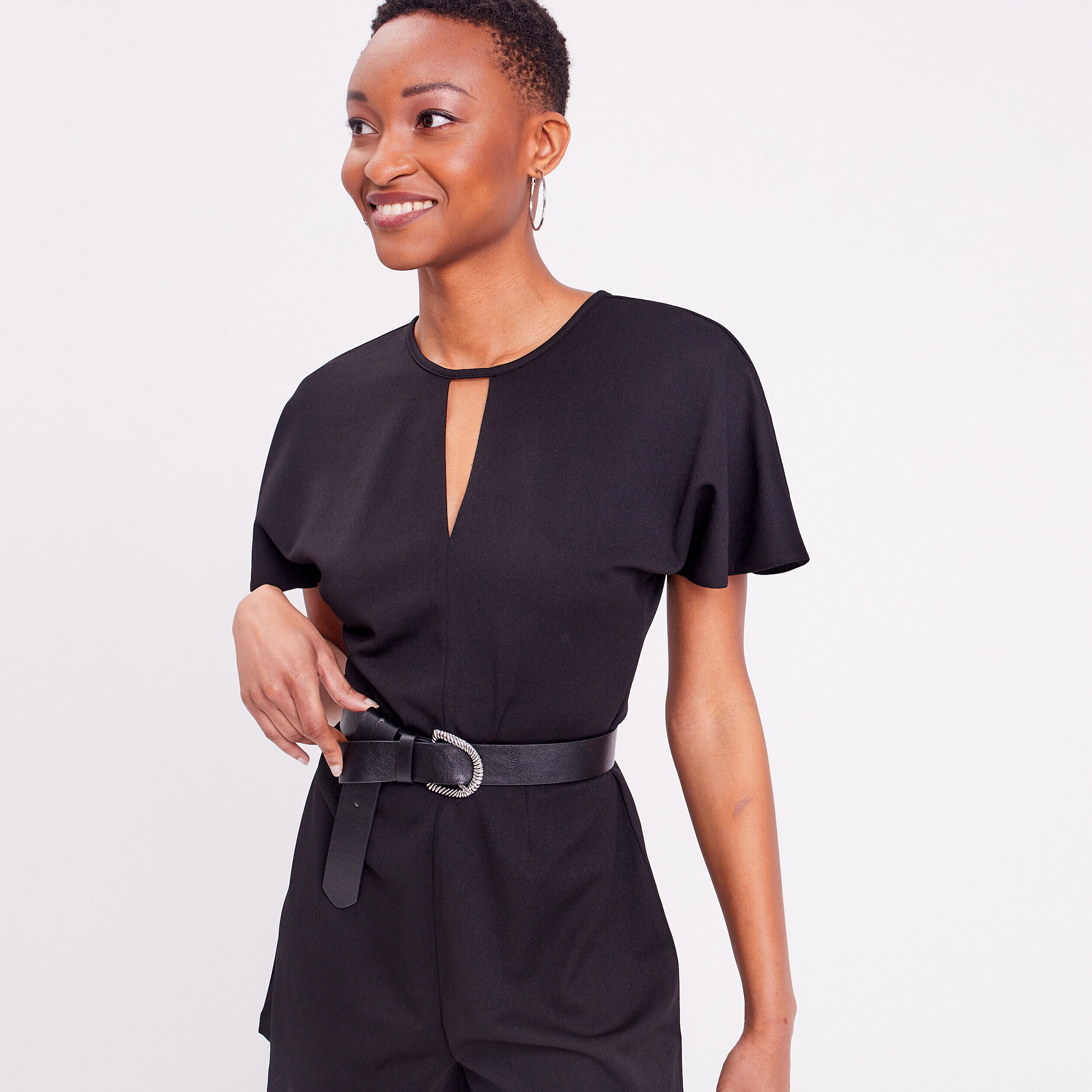 Combishort droite avec fentes noir femme | Cache Cache
