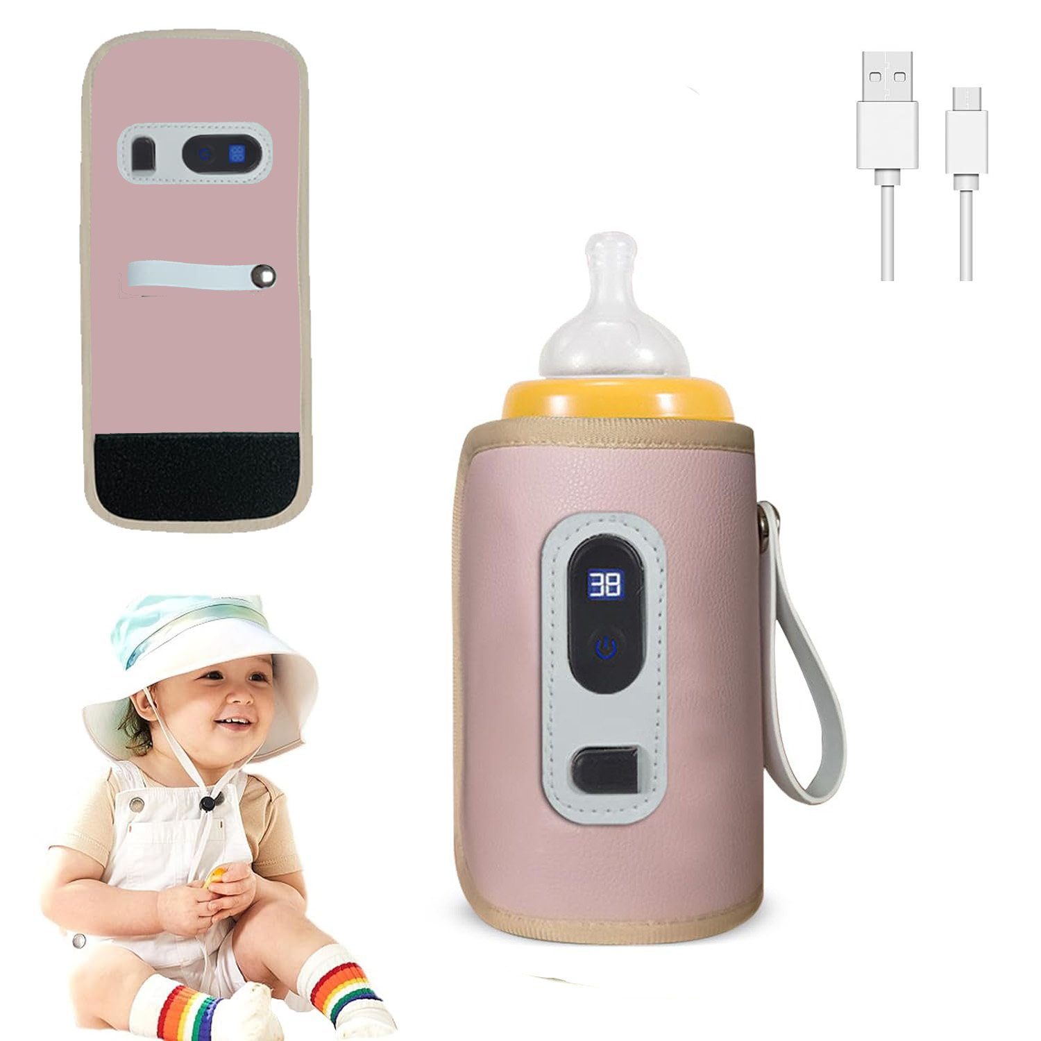 YUHRO Babyflaschenwärmer Tragbarer USB-Babyflaschenwärmer mit LCD für unterwegs., Flaschenwärmer für zu Hause, draußen, im Auto, auf Reisen