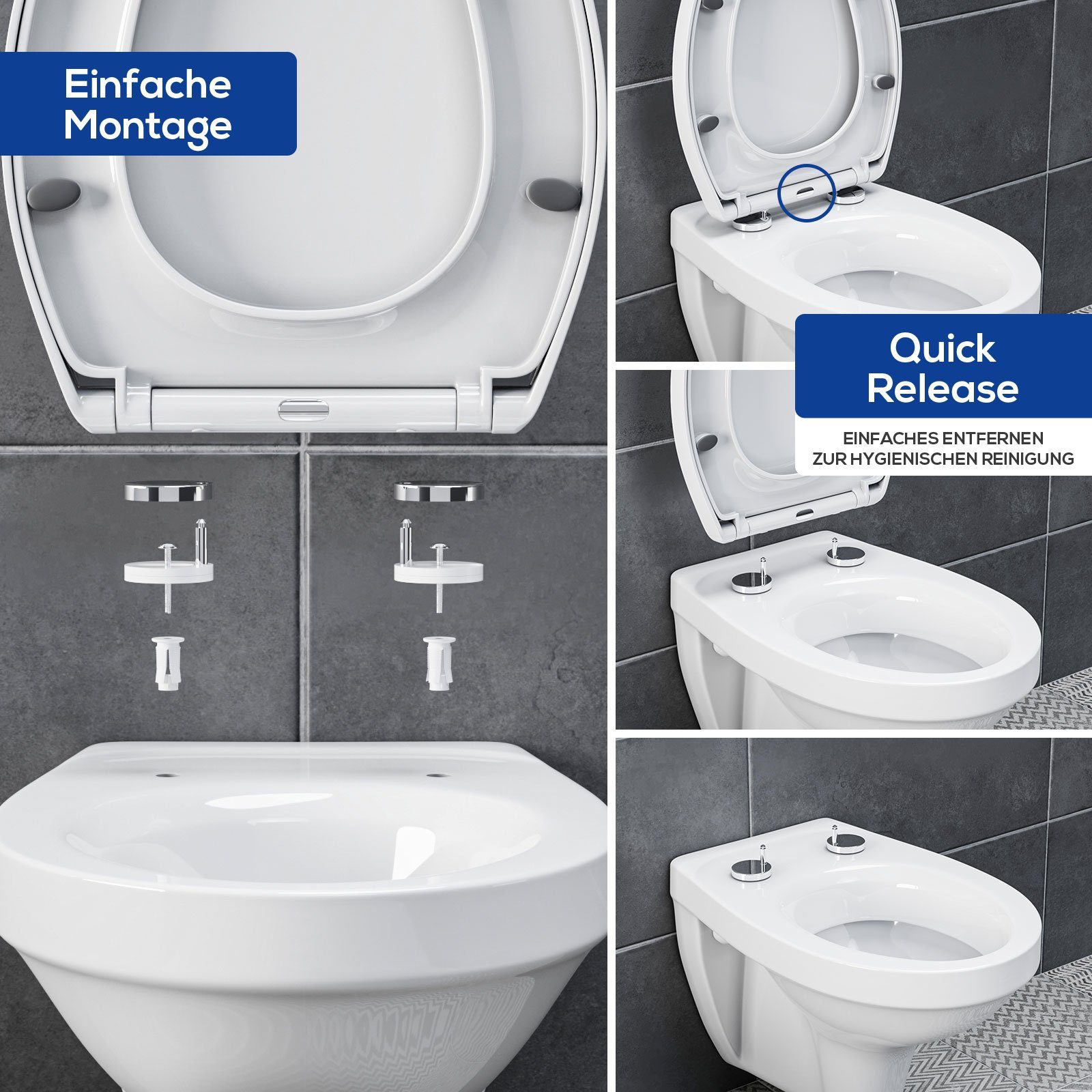 Wellgro WC-Sitz WC-Deckel Duroplast mit Absenkautomatik und Quick Release