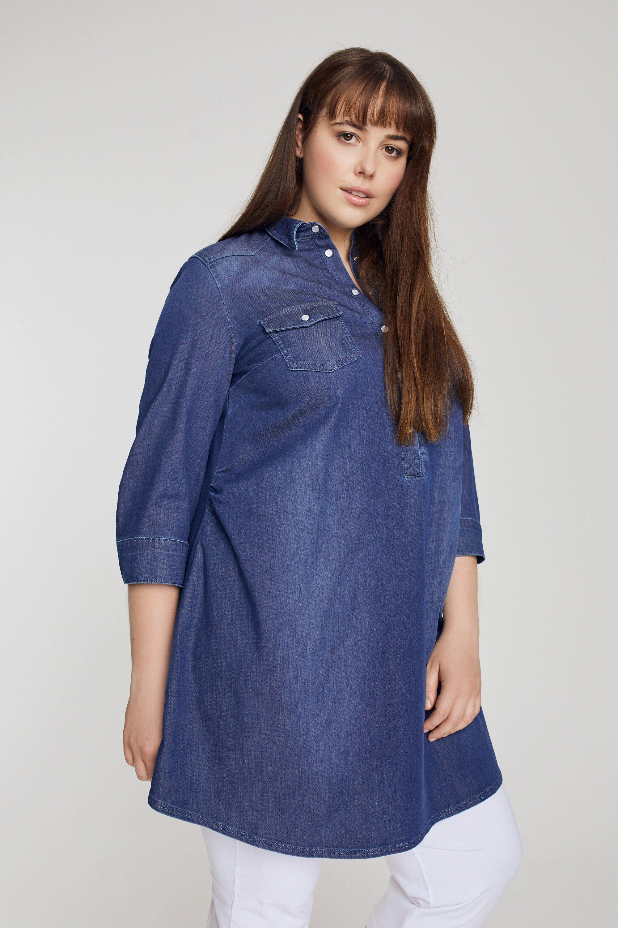 Ulla Popken Umstandsbluse Bellieva-Longbluse Hemdkragen Taillenband Langarm