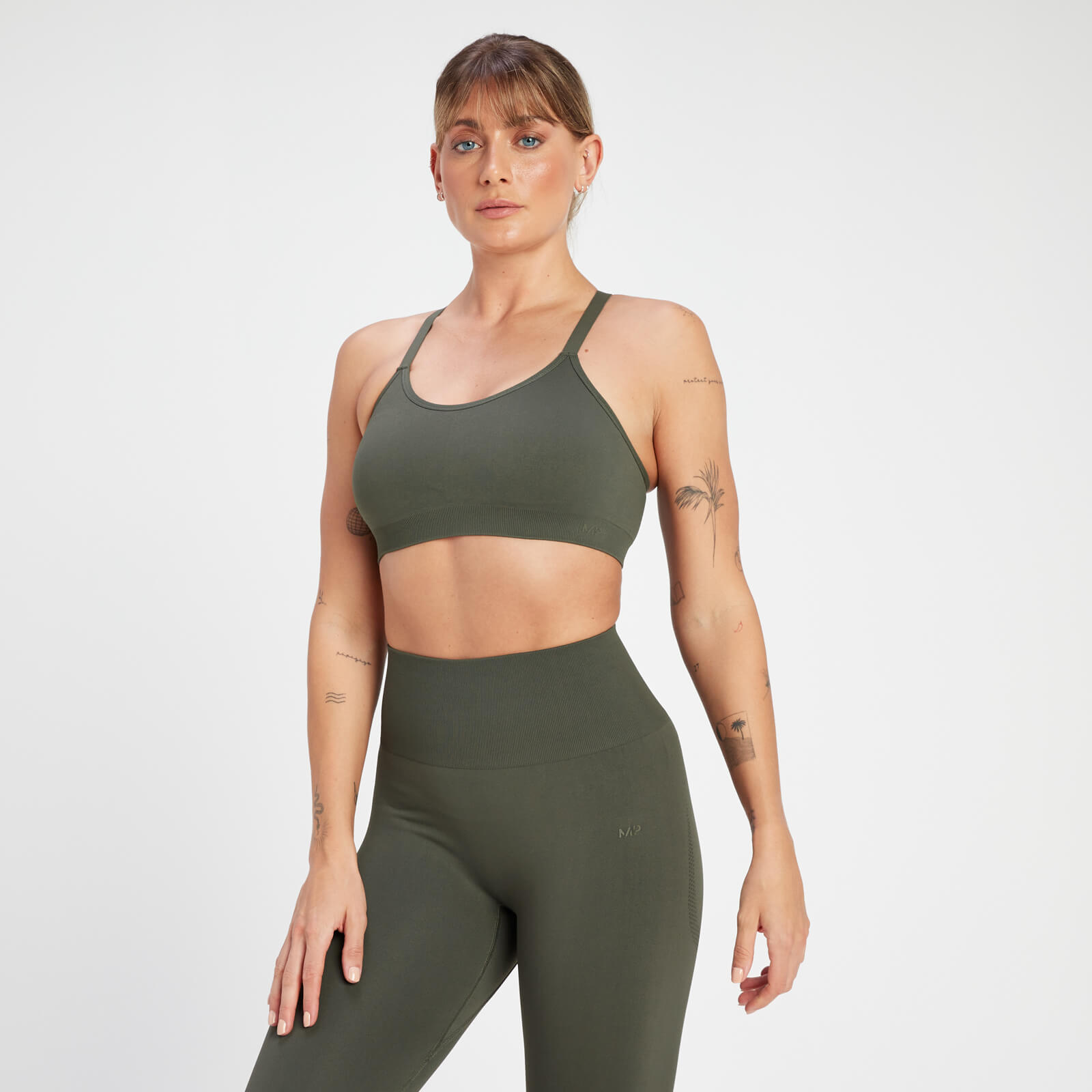Brassière de sport sans coutures à dos croisé MP Rest Day pour femmes – Vert taupe