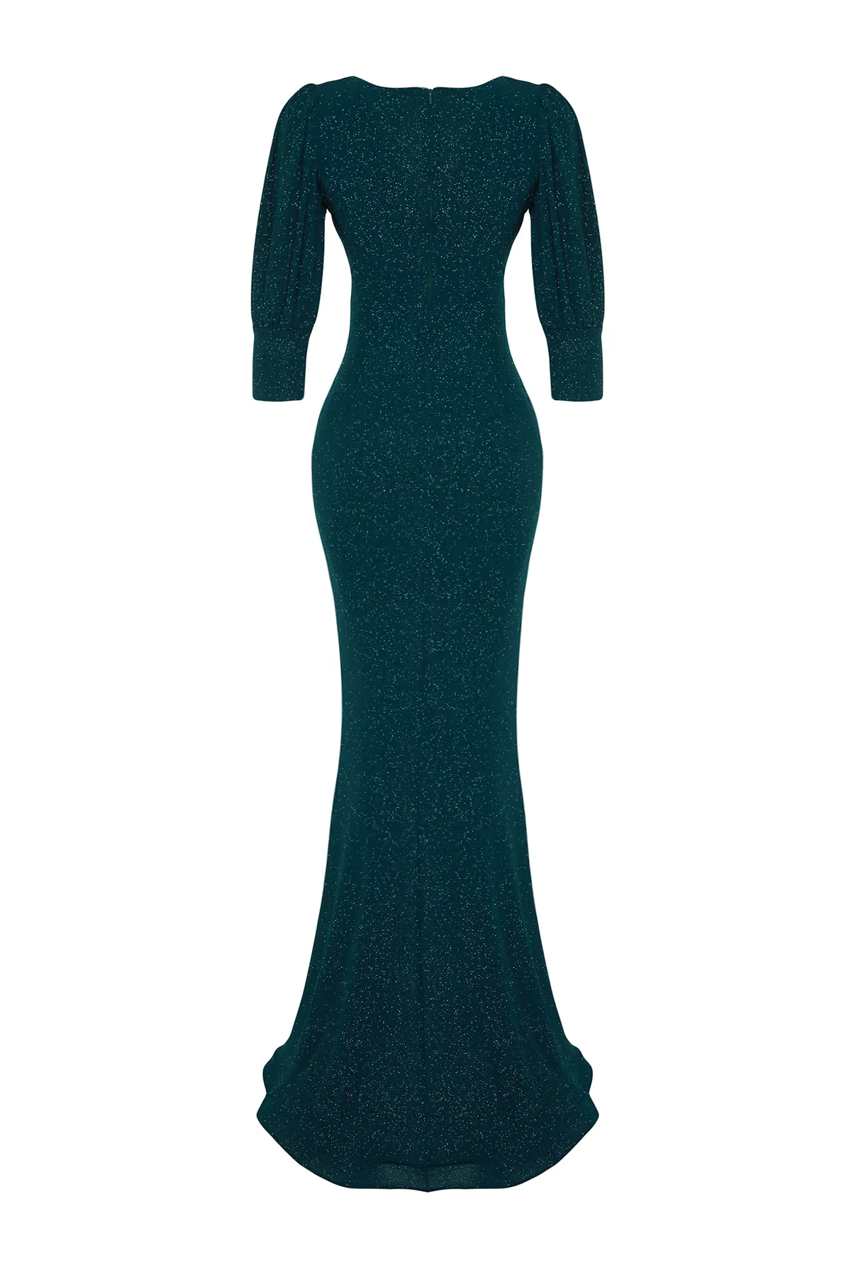 Trendyol Collection  Smaragdgrünes drapiertes, gestricktes, langes, stilvolles Abendkleid TPRSS24AE00104