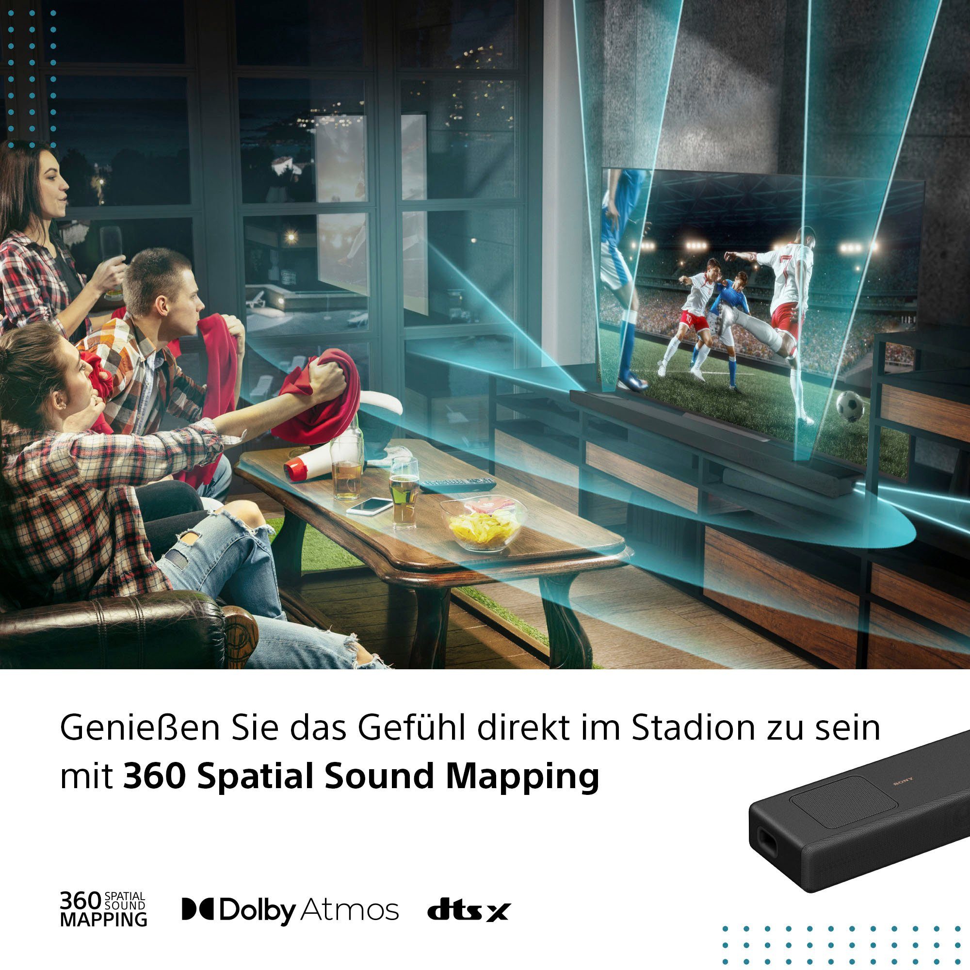 Sony HT-A5000 5.1.2-Kanal Surround Sound Premium 5.1.2 Soundbar (Bluetooth, WLAN, 500 W, mit integriertem Subwoofer, Vertical-Sound-Engine-Technologie)
