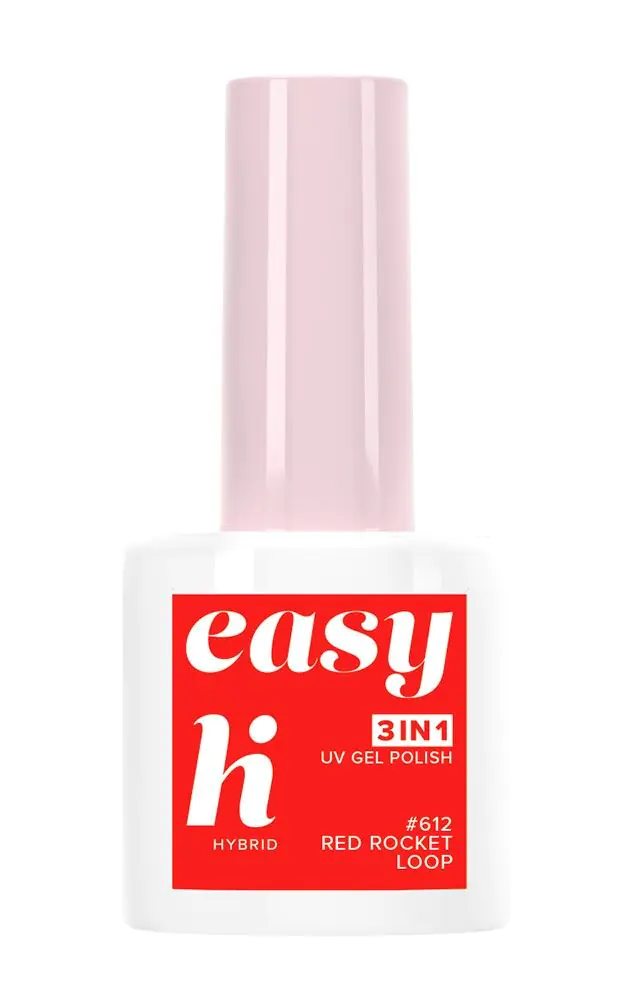 Hi Hybrid Easy 3in1 hibridinis nagų lakas 612 Red Rocket Loop 5ml