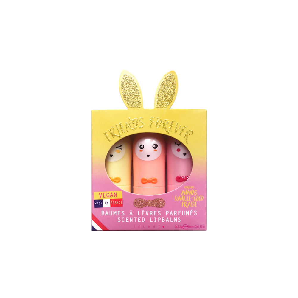 Inuwet Coffret Trio Californie Fraise / Vanille-Coco . Ananas Baume à lèvres Naturel & Vegan