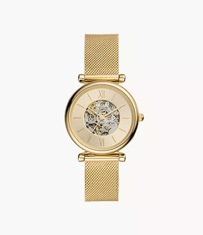 Fossil Uhr Carlie Automatikwerk Milanaise Edelstahl goldfarben
