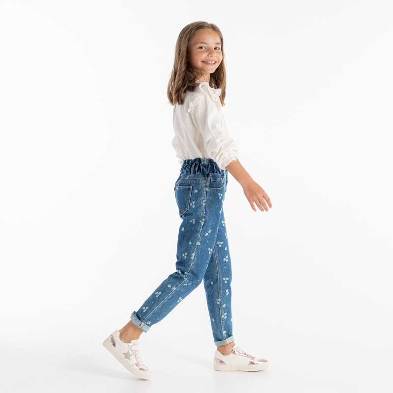 Jean mom paper bag bleu fille