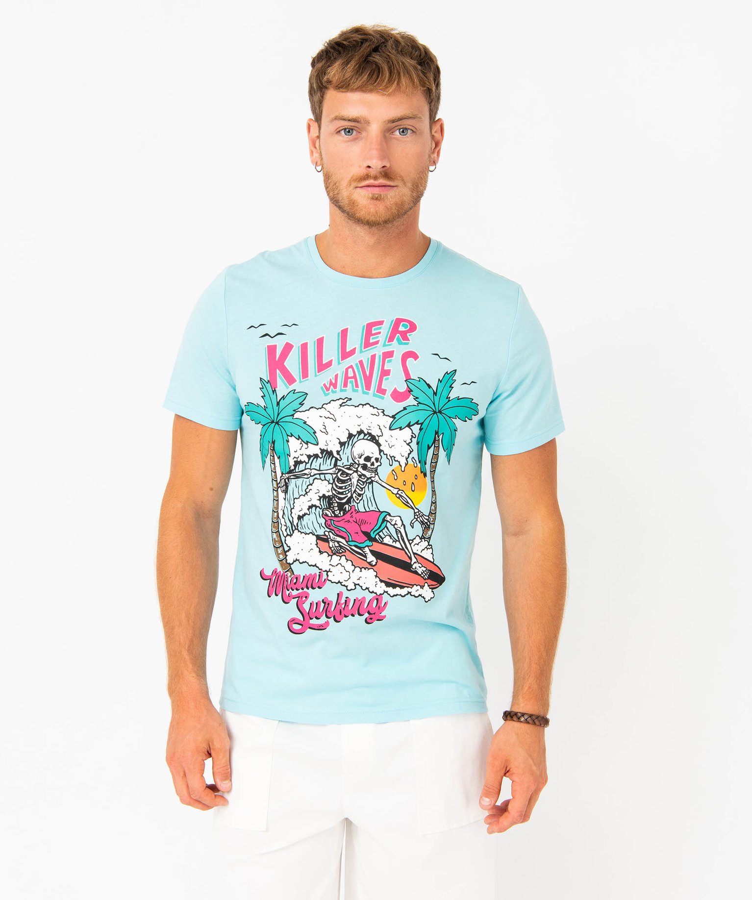 Tee-shirt à manches courtes imprimé estival homme bleu | GEMO