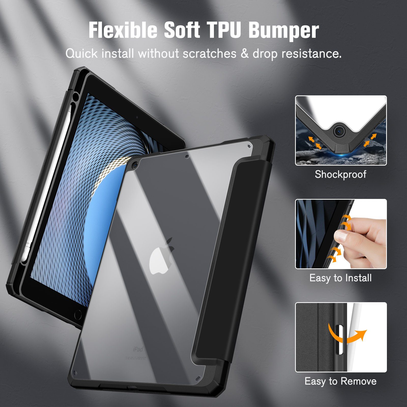 Fintie Tablet-Hülle Hybrid Hülle für 10.2 Zoll iPad 9. Generation 2021/8. Gen 2020/7. Gen, 2019 mit Stifthalter, Stoßfeste Hülle mit transparenter Hartschale