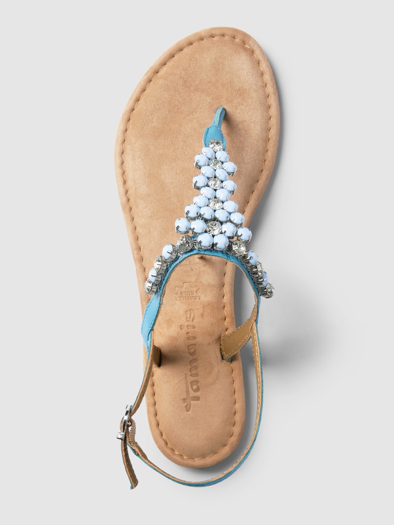 Sandalen mit Ziersteinbesatz in hellblau