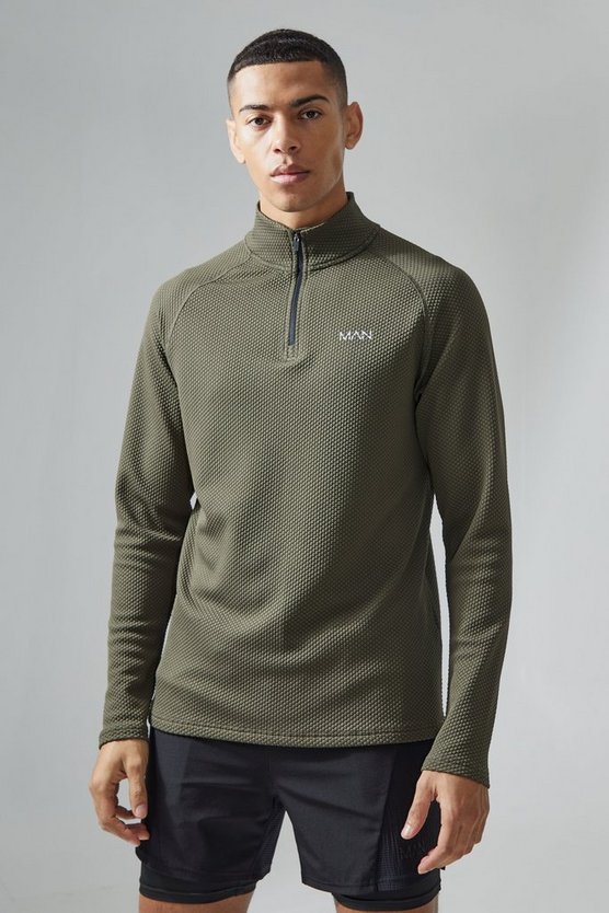 Strukturiertes Man Active Slim-Fit Oberteil mit Reißverschluss