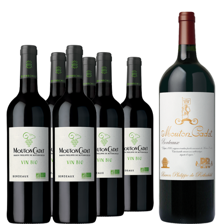 PACK 6 BOUTEILLES MOUTON CADET BIO 2022 - BARON PHILIPPE DE ROTHSCHILD + 1 MAGNUM MOUTON CADET HERITAGE 2020 OFFERT