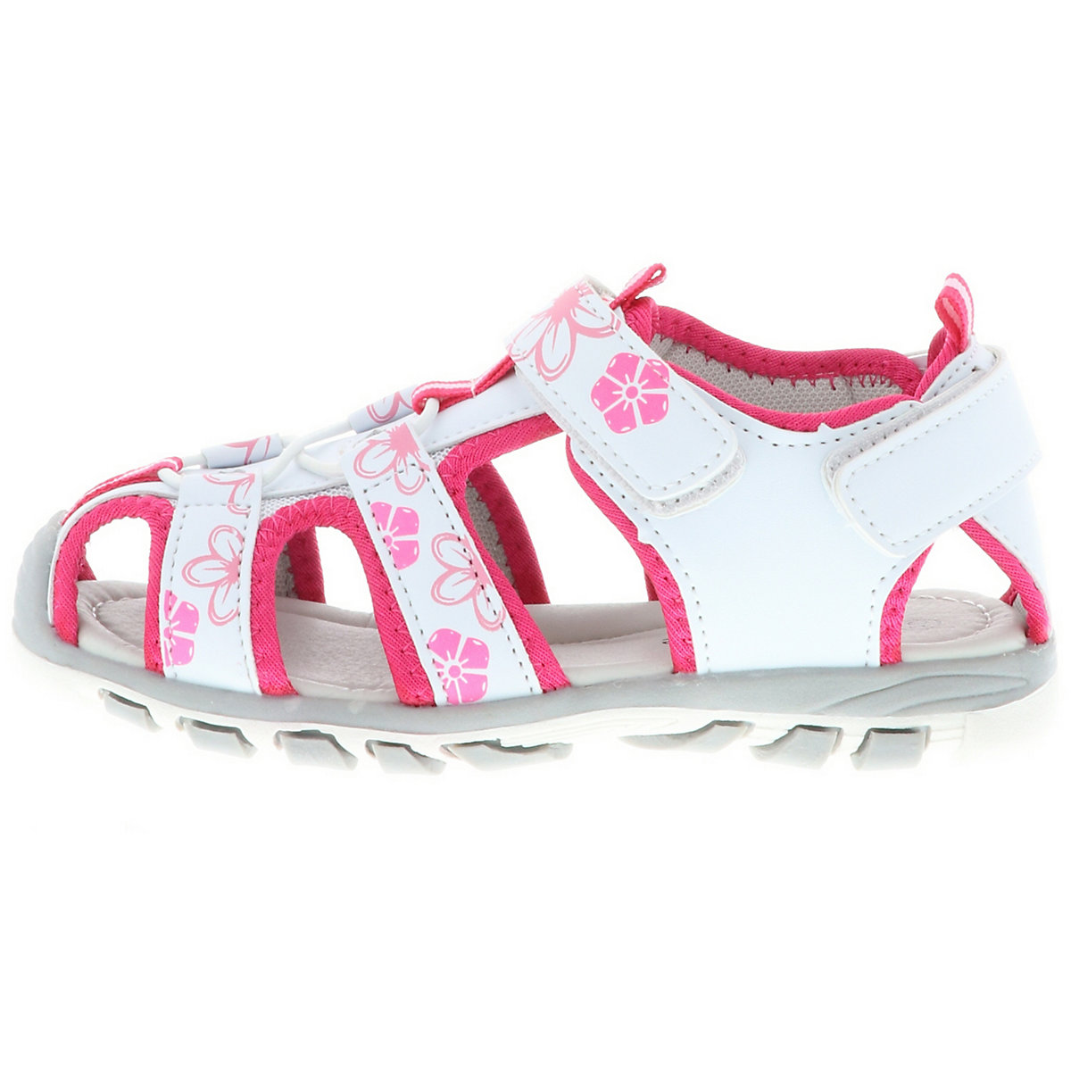 Kinder Mädchen Trekkingsandalen Outdoorschuhe Halbschuhe Klettverschluss Blümchen weiß/pink