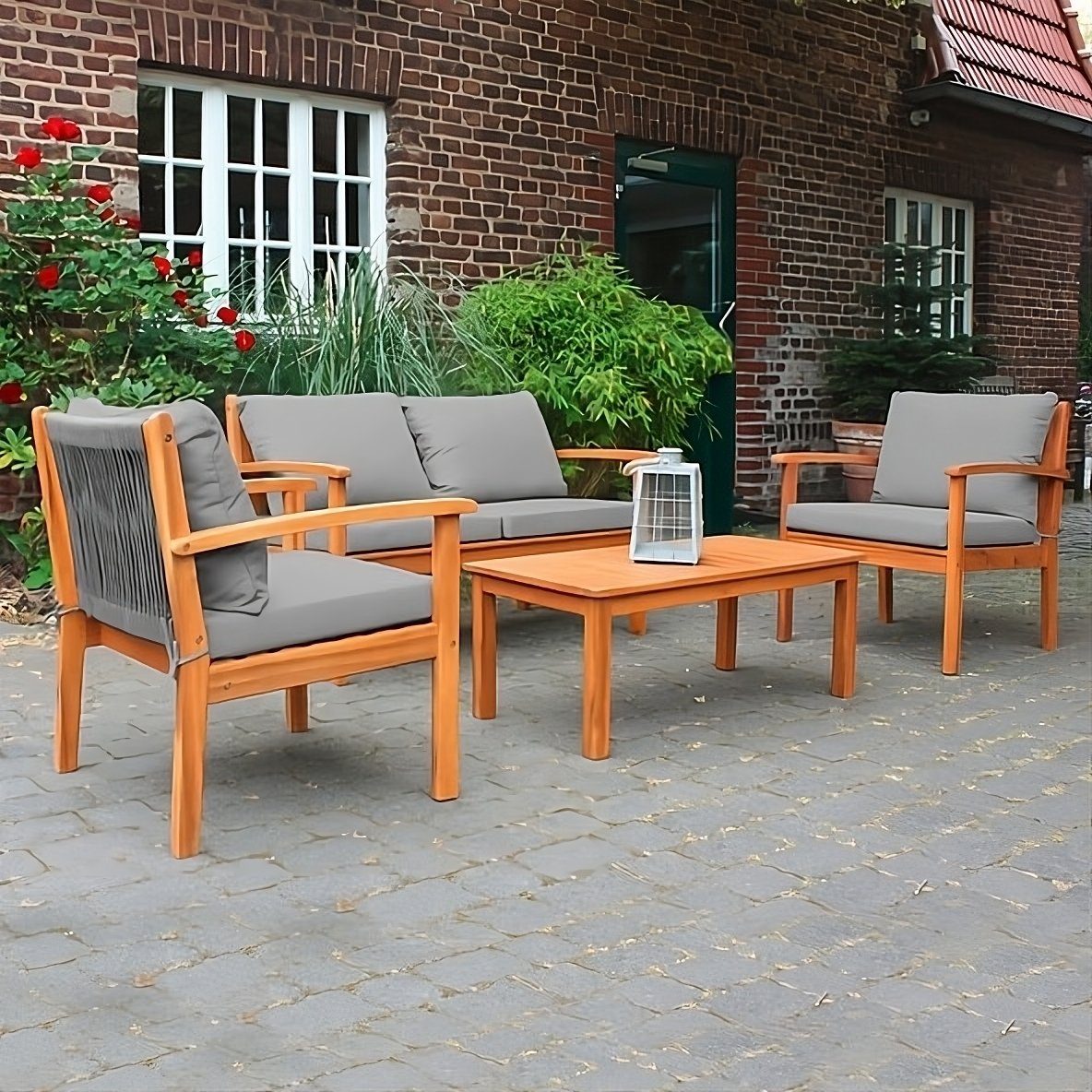 boho living® Gartenlounge-Set Comfort, bestehend aus: Sofa, zwei Sessel und Kaffeetisch, inkl. Auflagen