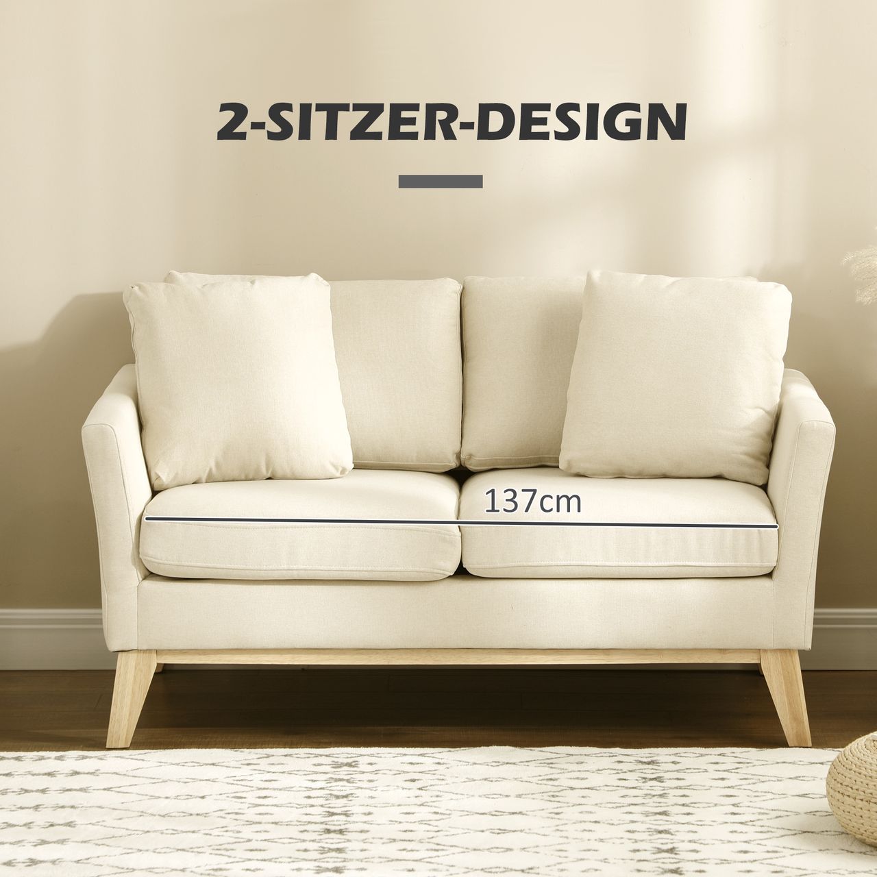 HOMCOM 2-Sitzer Sofa Doppelsofa in Leinenoptik, Zweisitzer mit Kissen bis 150 kg