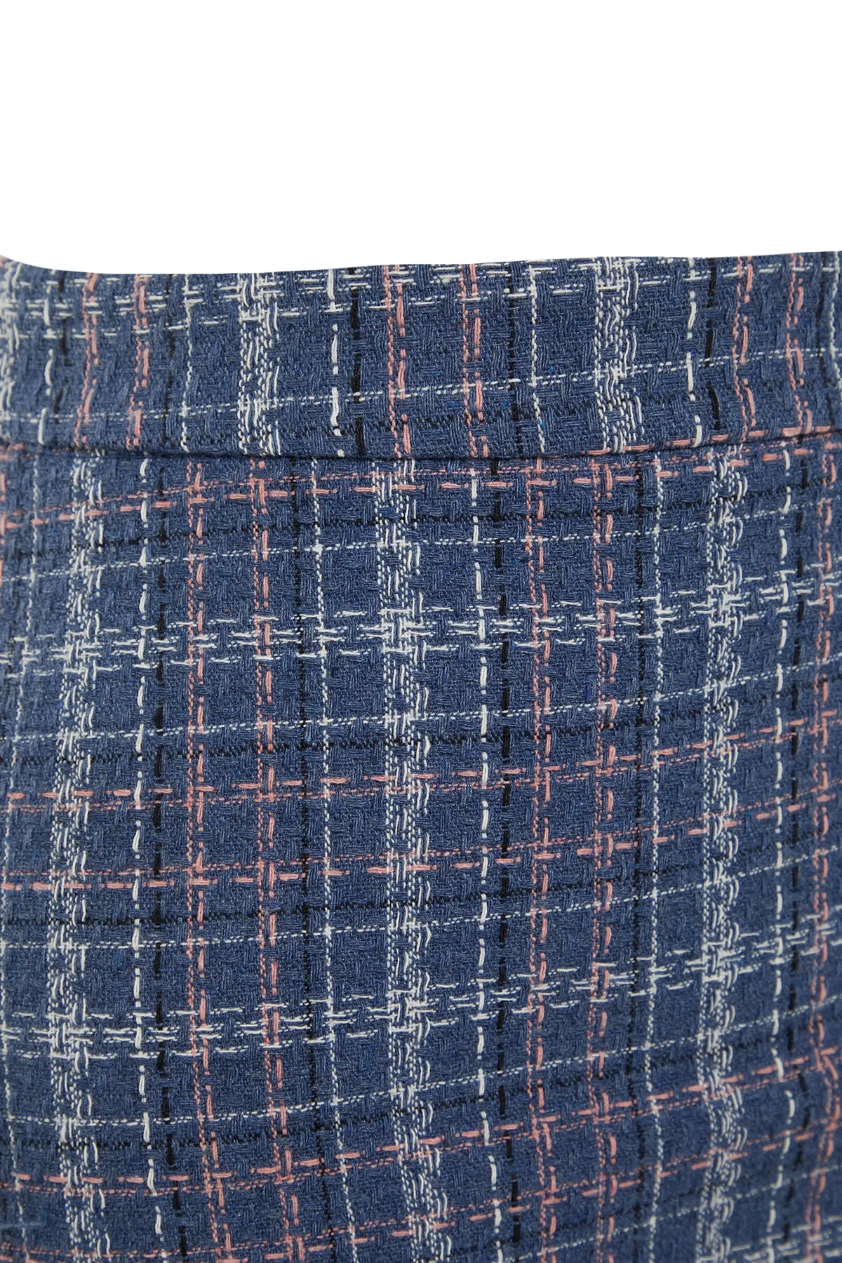 Trendyol Collection  Indigoblauer karierter gemusterter Mini-Webrock aus Tweedstoff TWOAW23ET00017