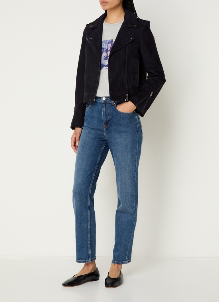 Chaqueta motera de ante de piel de cabra Claudie Pierlot con bolsillos laterales.