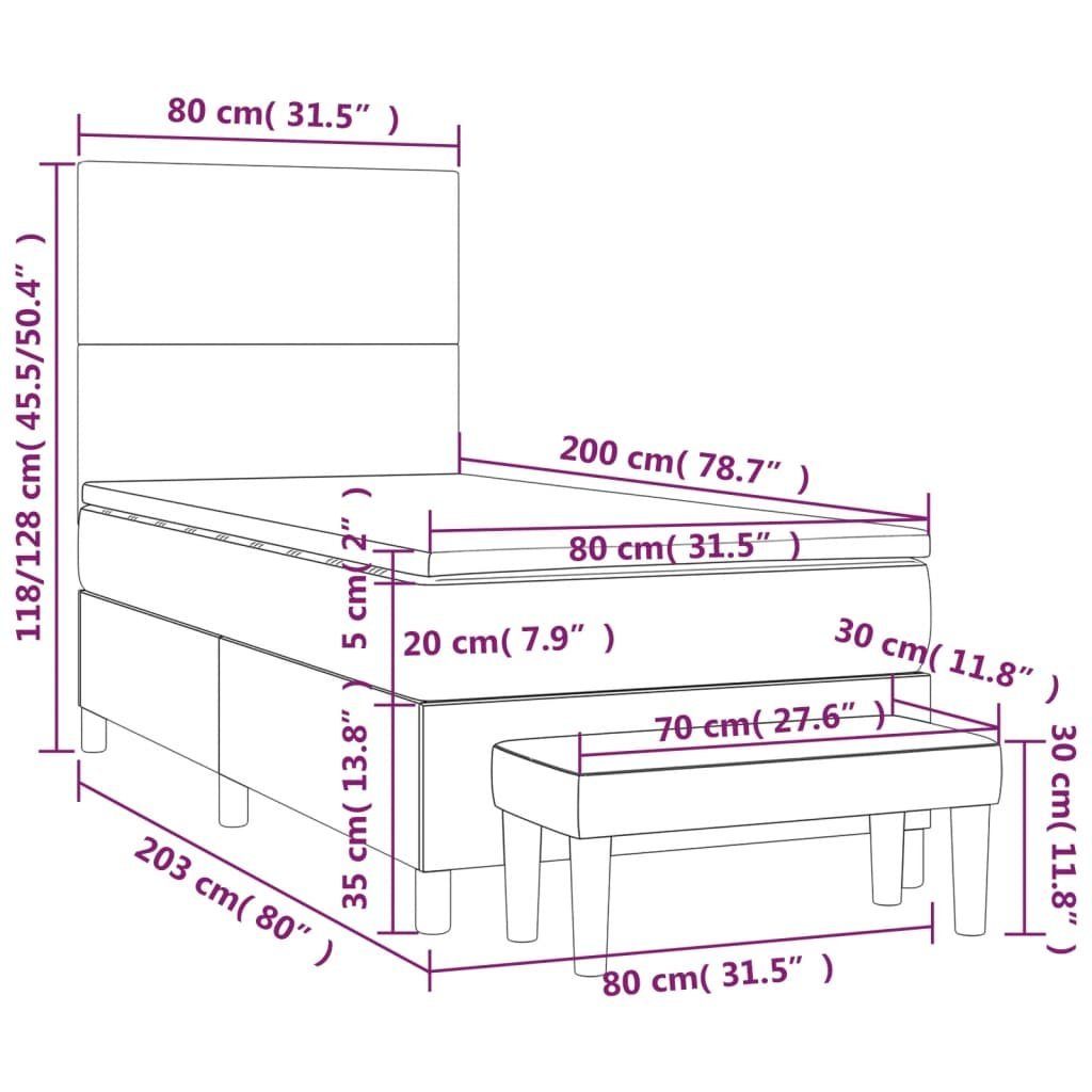 vidaXL Bett Boxspringbett mit Matratze Weiß 80x200 cm Kunstleder