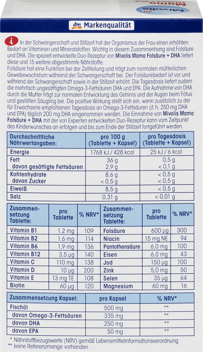 Mama Folsäure + DHA, Tabletten 30 St. + Weichkapseln 30 St., 41 g