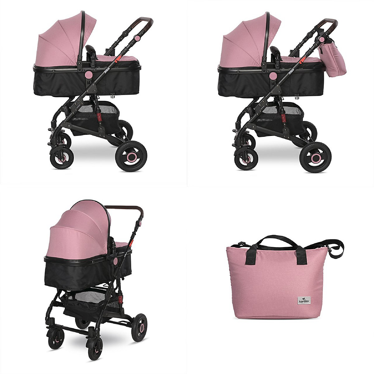 Kinderwagen Alba 2 in 1, Babywanne als Sportsitz einsetzbar, Gummireifen Kombikinderwagen