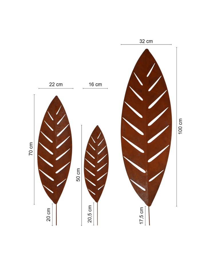 UNUS 3er Set Gartenstecker Rost Palmblätter in Braun günstig kaufen onesize