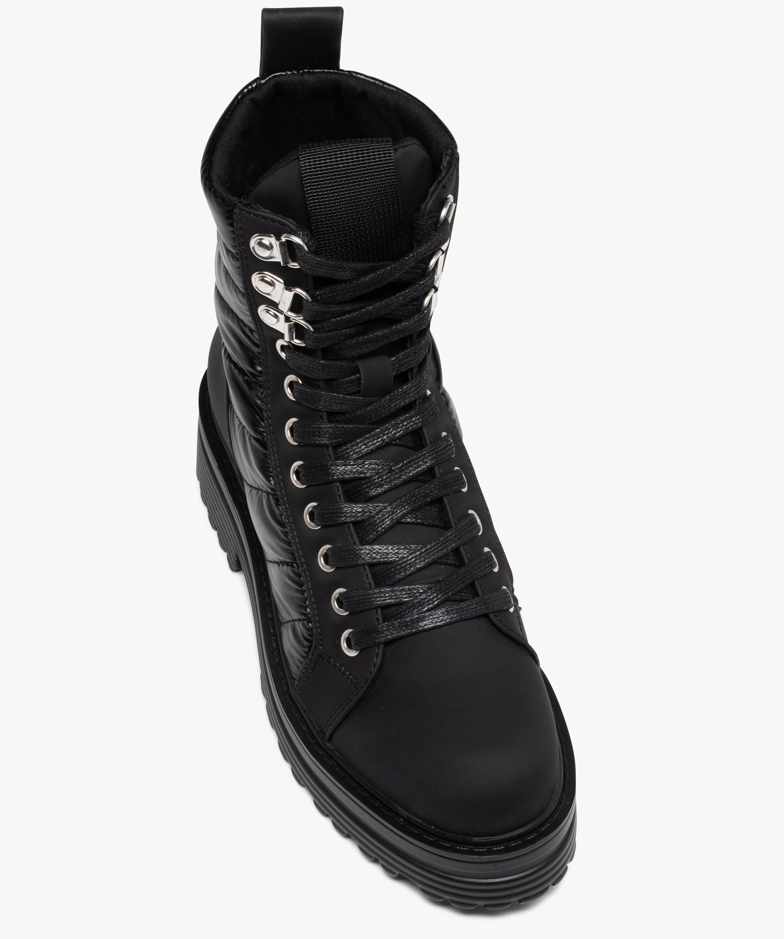 Bottines femme à lacets dessus textile matelassé noir | GEMO