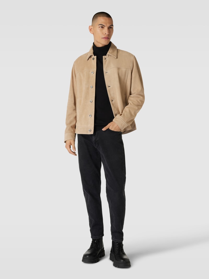 Lederjacke aus mit Knopfleiste in sand