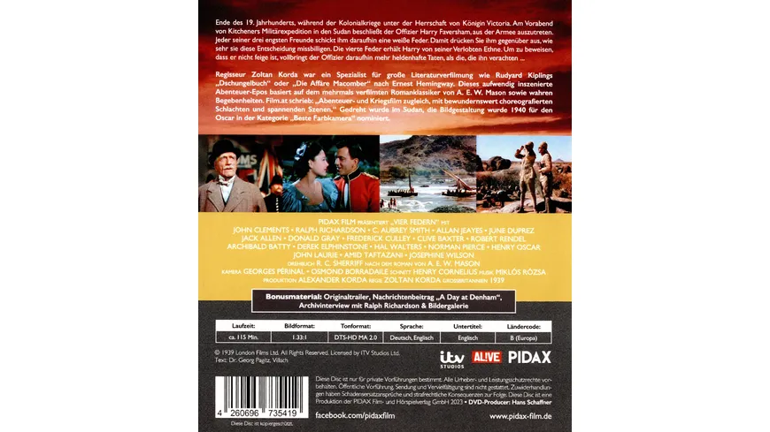 Vier Federn (The Four Feathers) / Aufwendig inszeniertes Abenteuer-Epos in brillanter HD-Qualität (Pidax Historien-Klassiker)