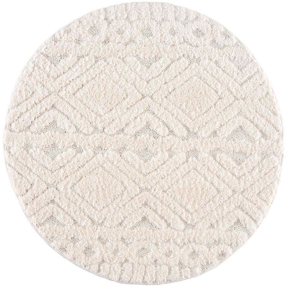 Hochflor-Teppich Andro, Home affaire, rund, Höhe: 20 mm, Boho Stil, weich, Hoch Tief Struktur, Wohnzimmer