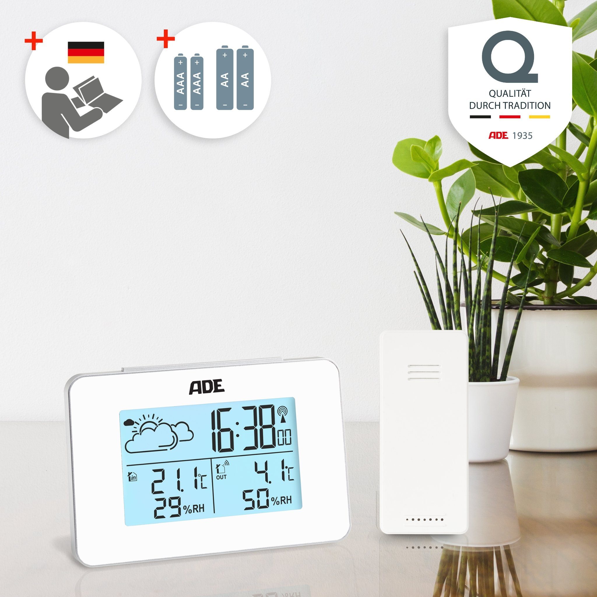 ADE WS2136 Funkwetterstation (animierte Wettervorhersage, mit Funkwecker)