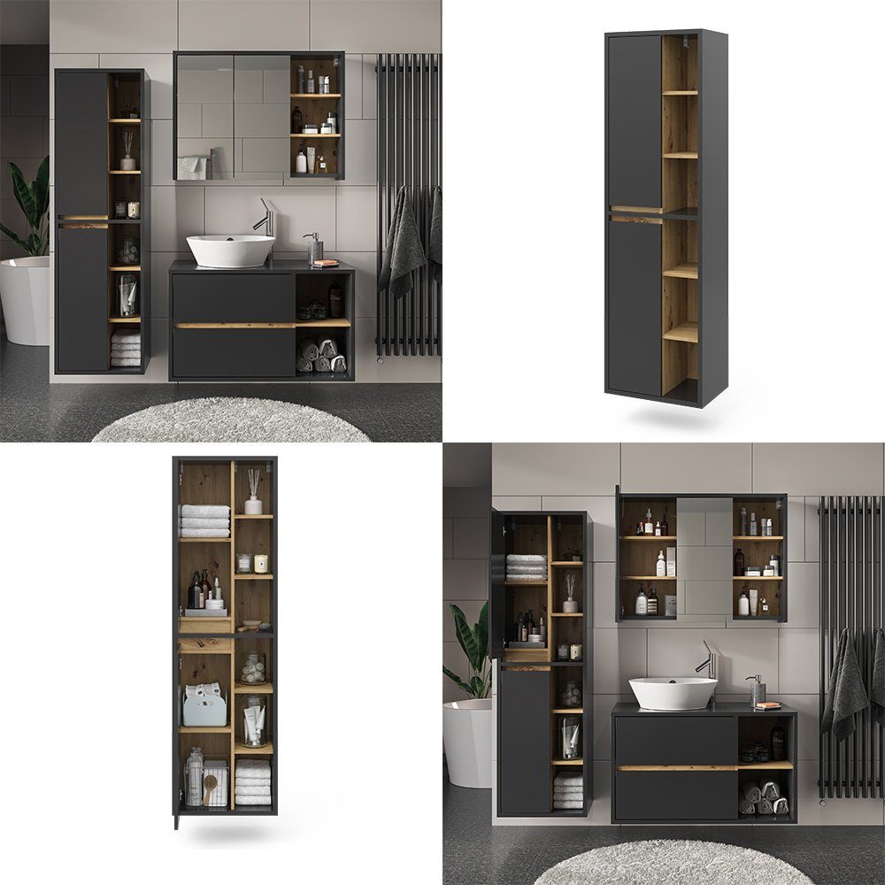 Vicco Hochschrank Badezimmerschrank VIOLA Anthrazit/Artisan-Eiche