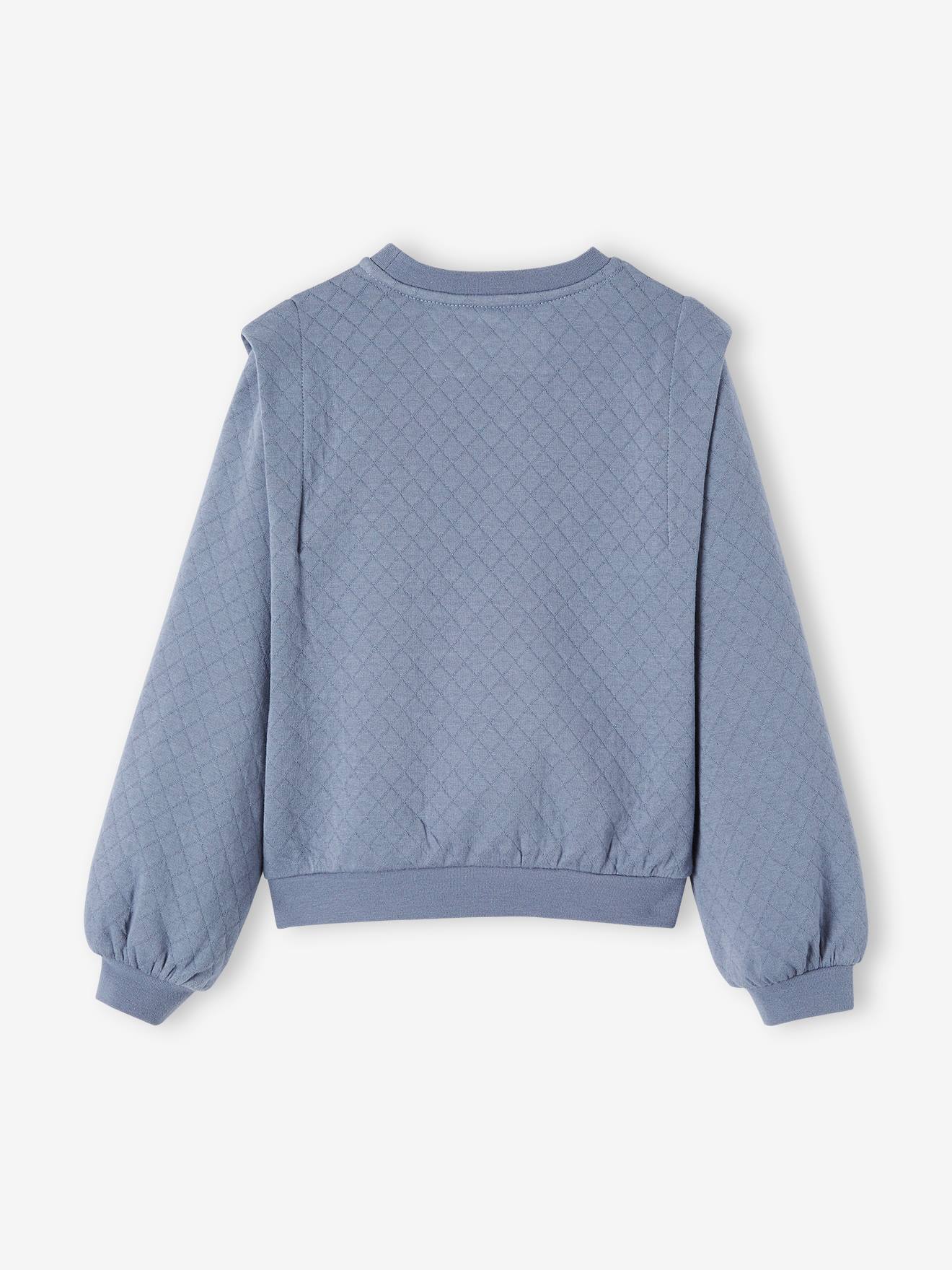 Sweat quilté avec broderie irisée fille bleu