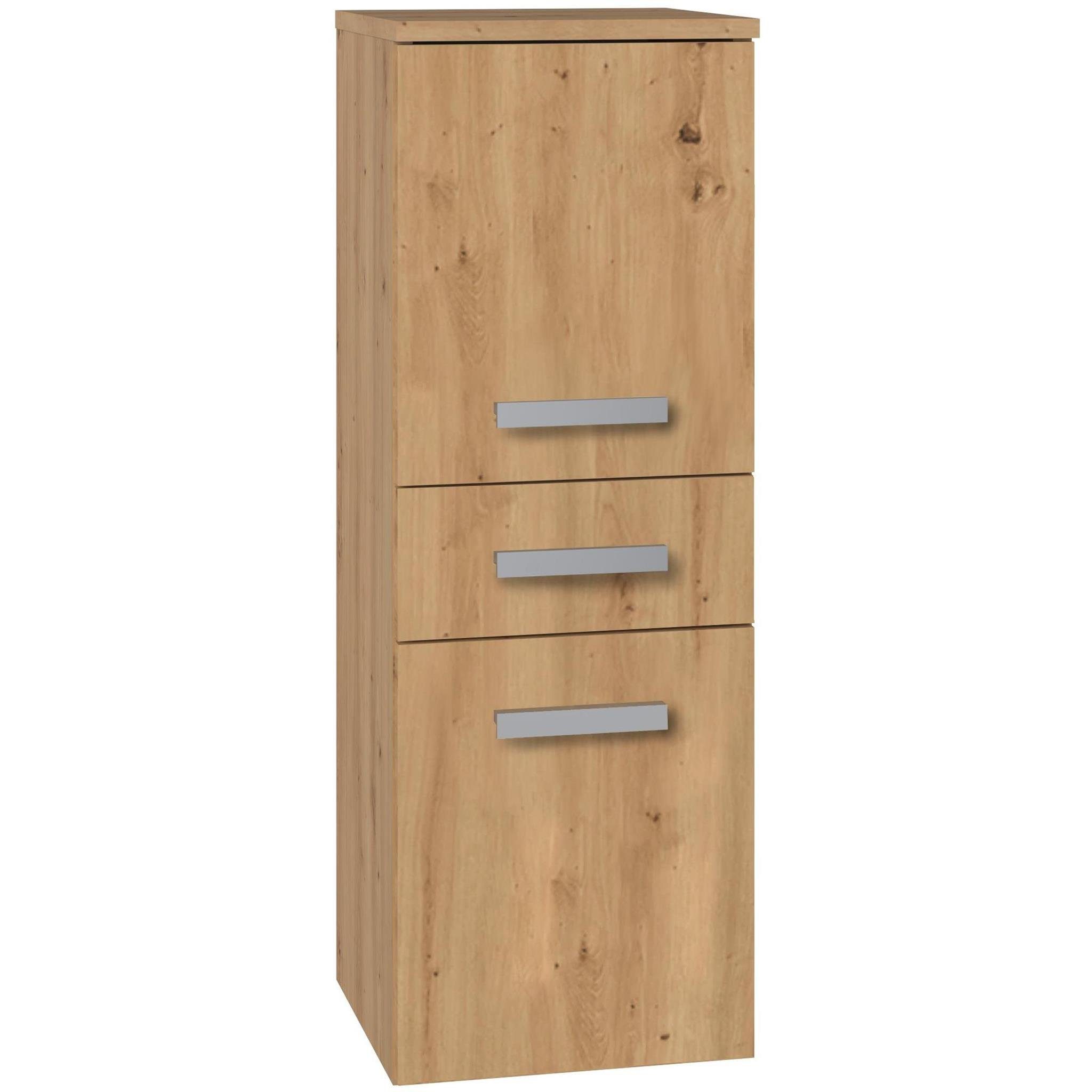Beautysofa Badkommode Nolan V DDS (B/H) 30 x 85 cm, 2-türig Badezimmerschrank), mit 3 geschlossene Fächer, mit Schublade