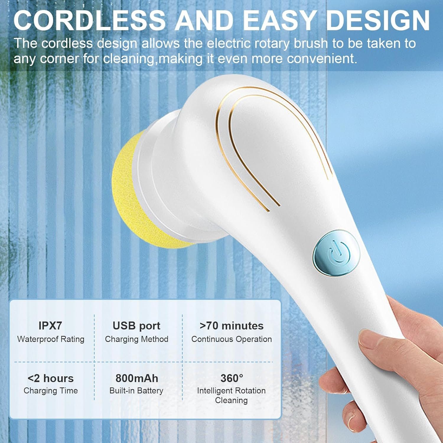 DOPWii Reinigungsbürsten-Set Elektrische Reinigungsbürste, Scrubber 360° mit 5 Ersatzbürsten