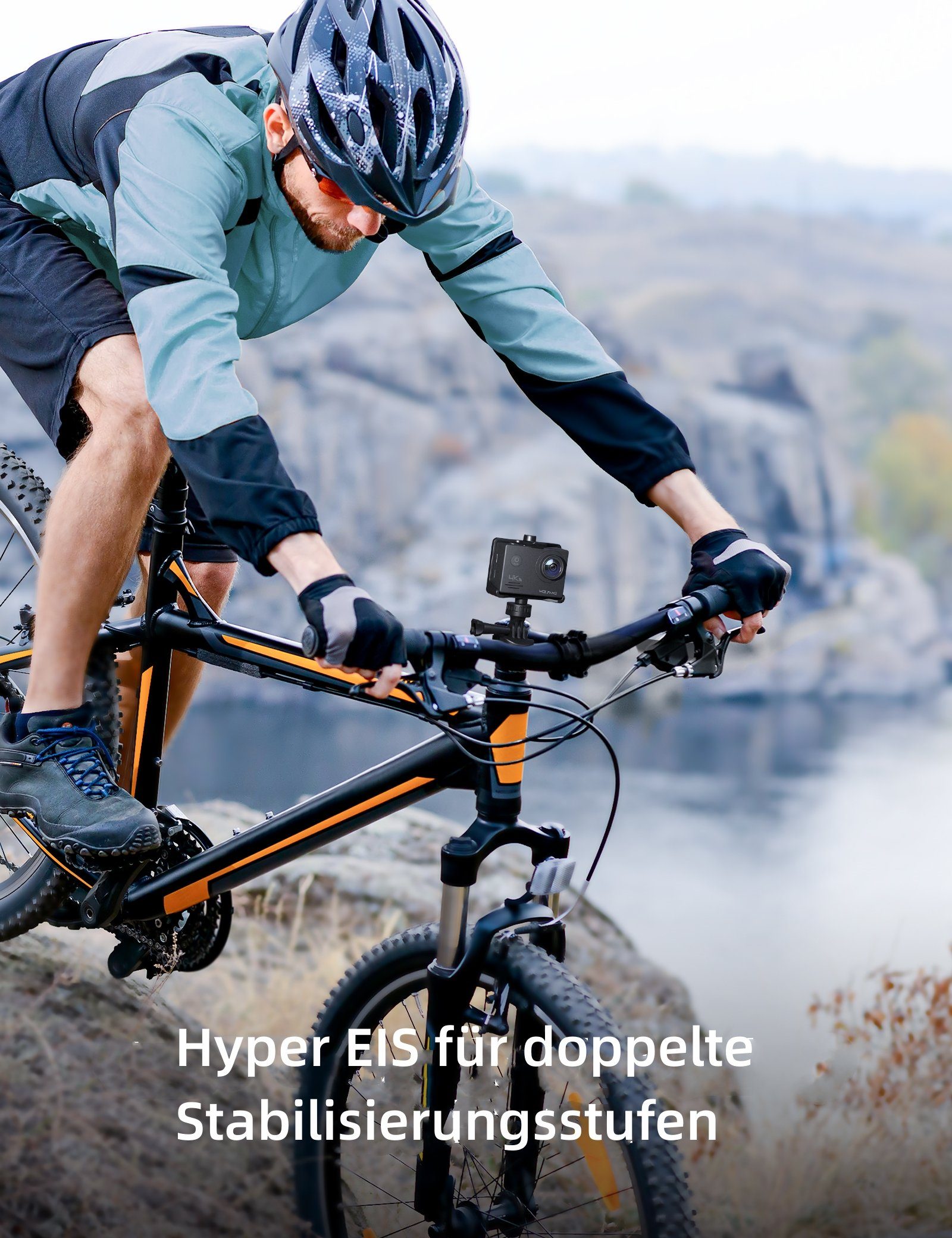 WOLFANG Action Cam (FULL HD, 4K 20MP, 40M wasserdicht, Wi-Fi, Externes Mikrofon, Fernbedienung)
