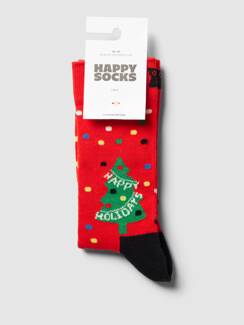 Socken mit Allover-Muster Modell 'Happy Holidays' in hellrot