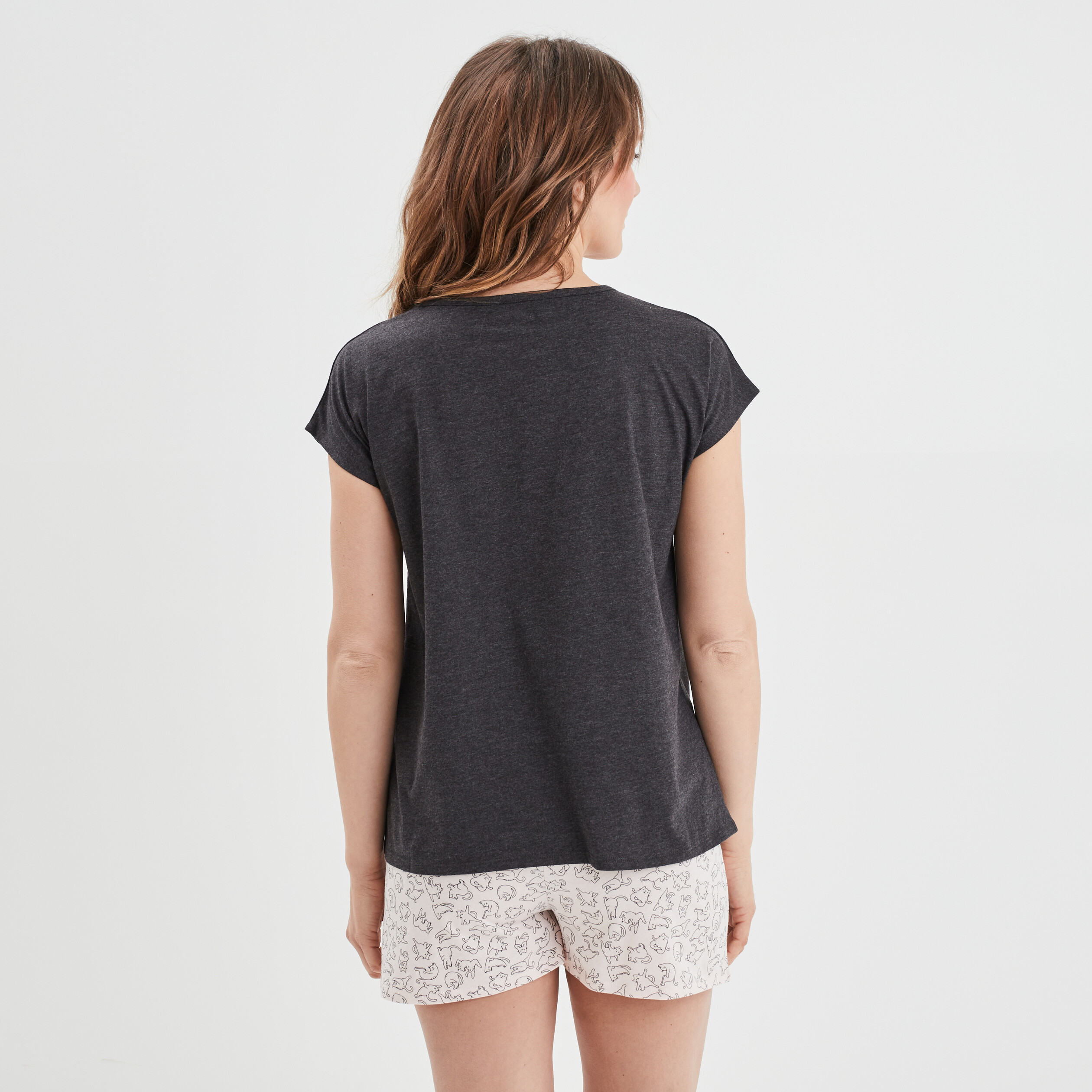 Ensemble pyjama short 2 pièces coton gris foncé femme | La Halle