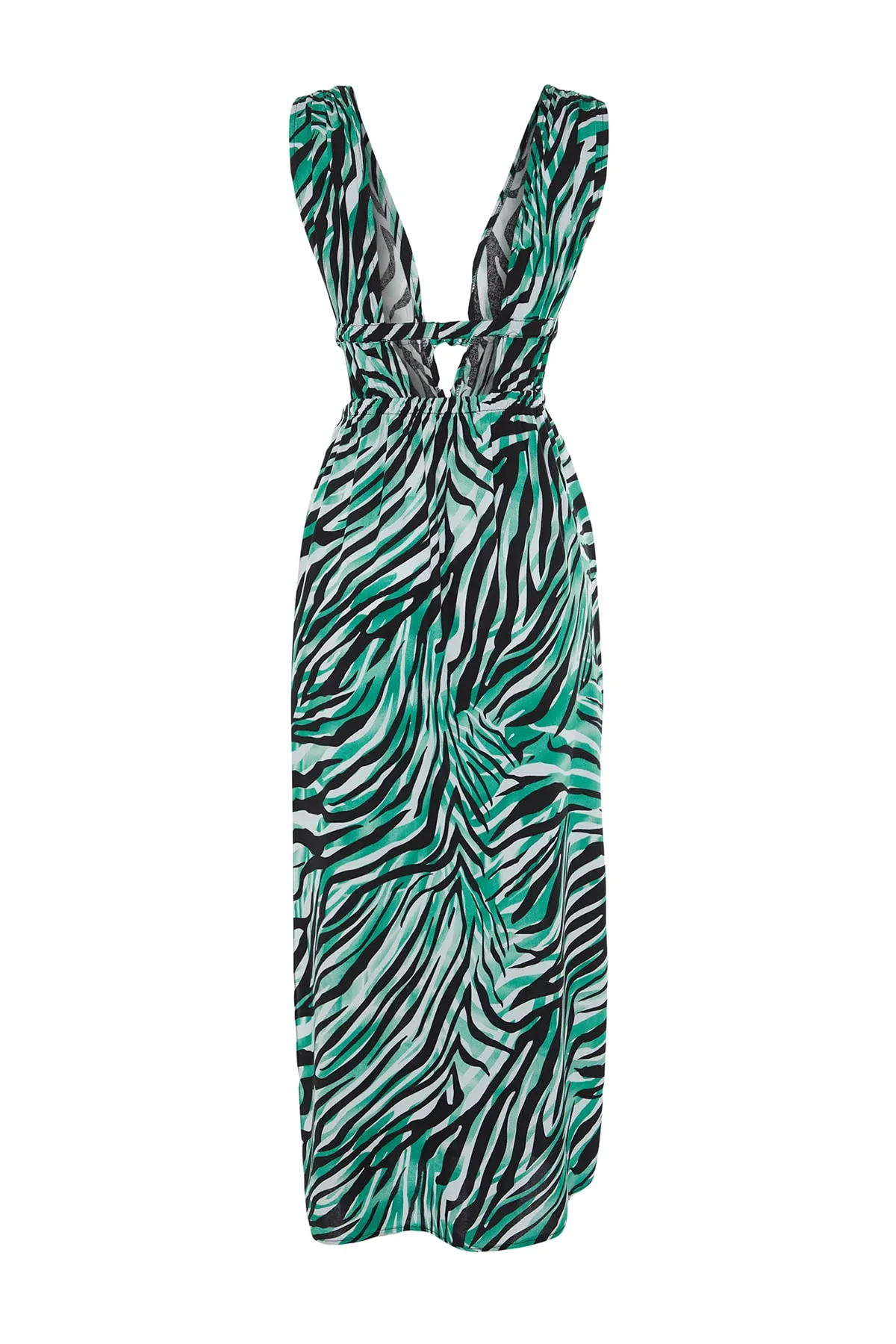 Trendyol Collection  Gerafftes, gewebtes Maxi-Strandkleid mit Tiermuster TBESS22EL0731