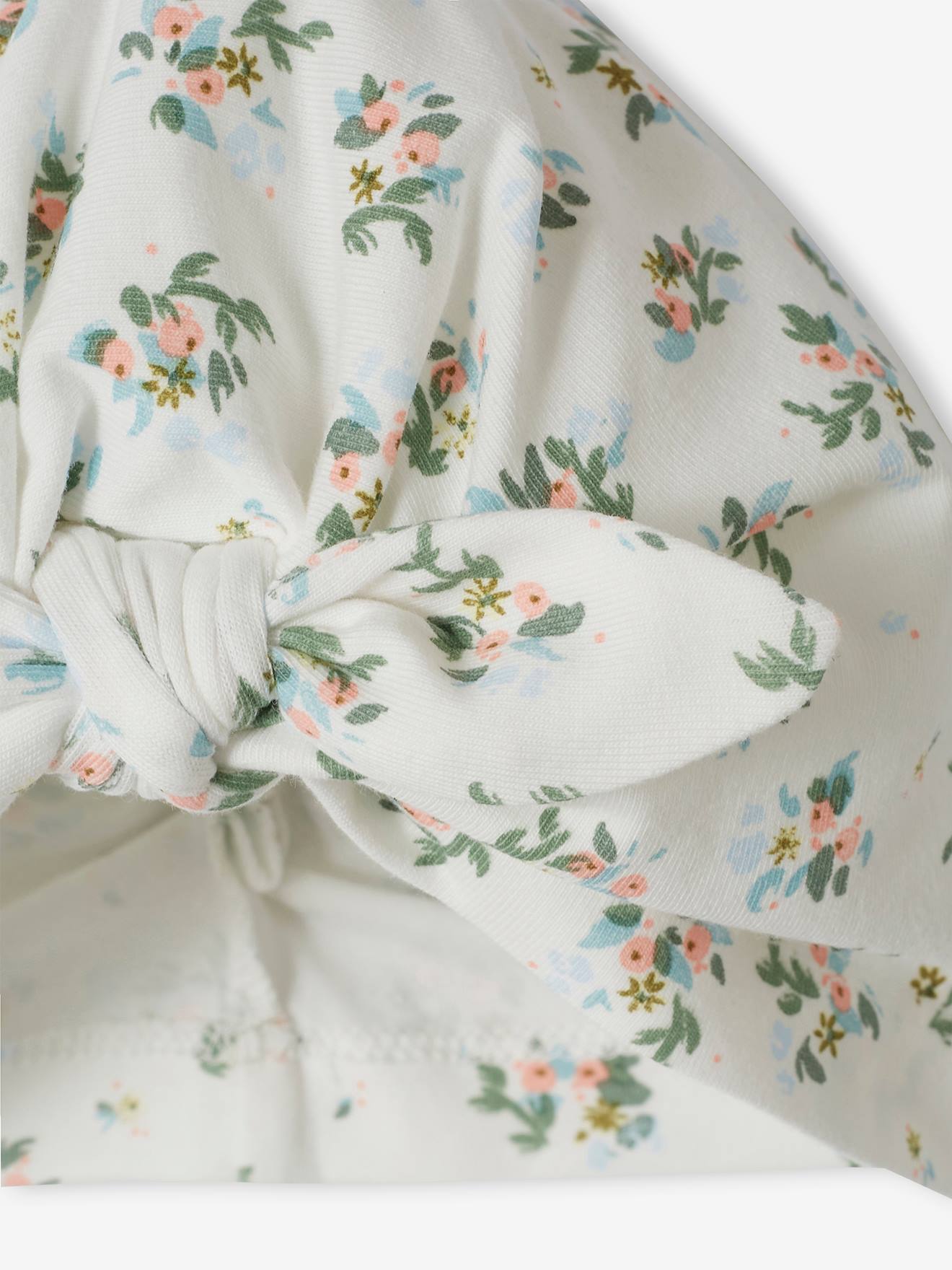 Bonnet esprit turban bébé fille en maille imprimée blanc imprimé