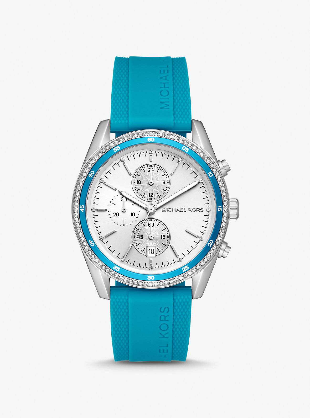 Oversized Hadyn Pavé Silver-Tone Watch - SANTORINI BLUE