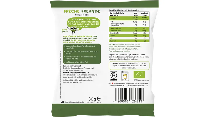 Freche Freunde Bio Knusper Sticks-Dreierlei Gemüse 30 g